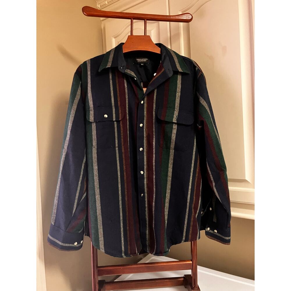 Johnathan Stewart XL Mens Long Sleeve Shirt, Buttons‎ Down, Stripe, VTG Blue